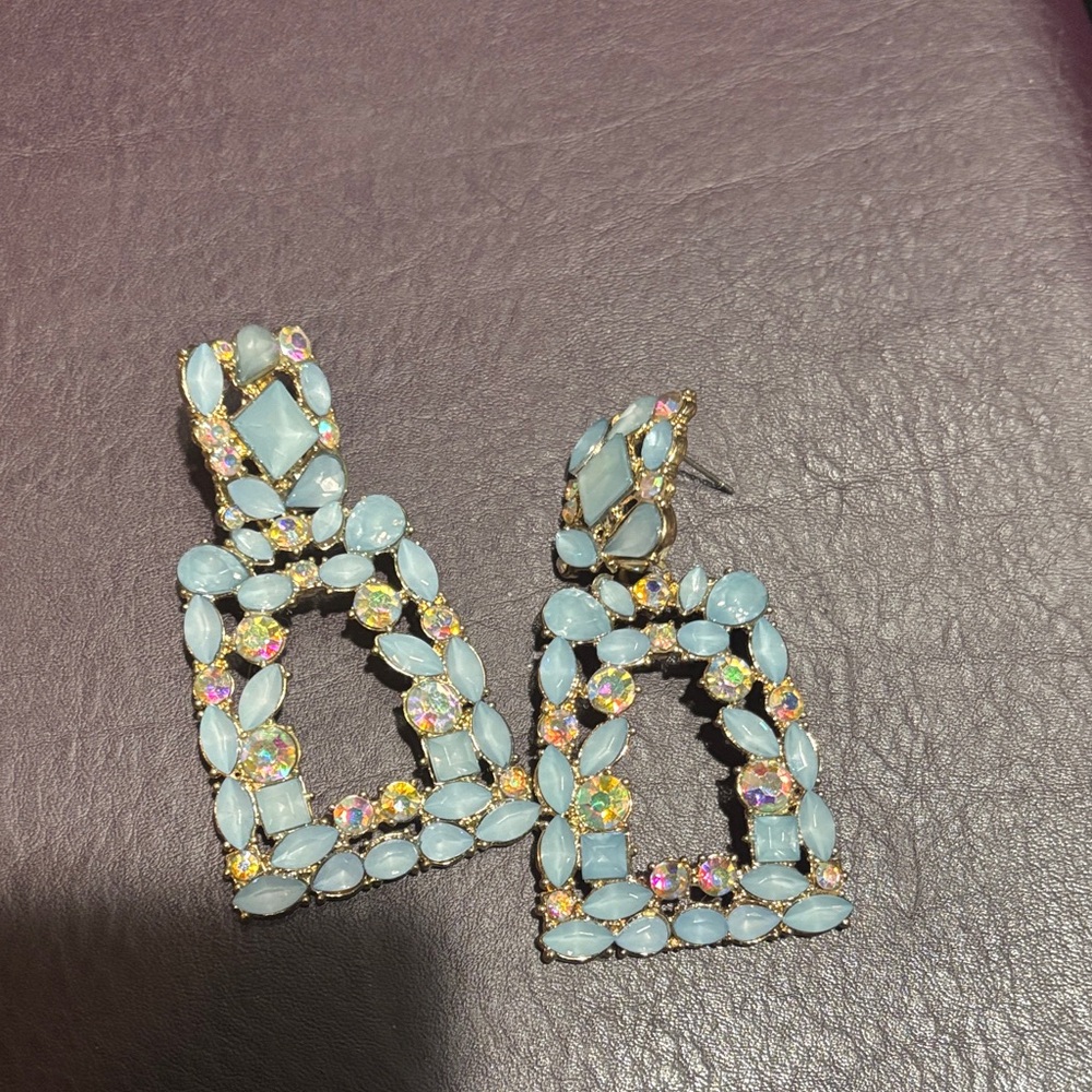 Elegant Blue and Gold Statement Earrings